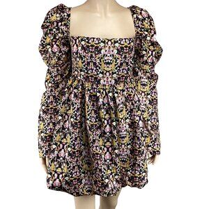Buddy Love Stassi Tanglewood Dress Size Large Floral Print & Puff Sleeves Womens